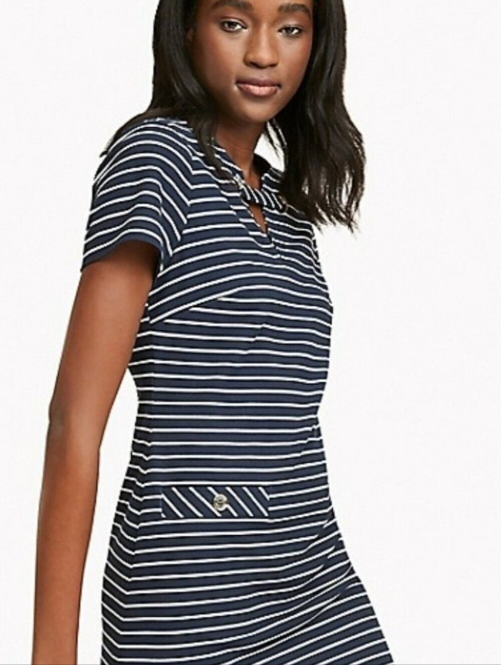 Tommy Hilfiger Black and Gray Striped Short-Sleeve Shift Dress
